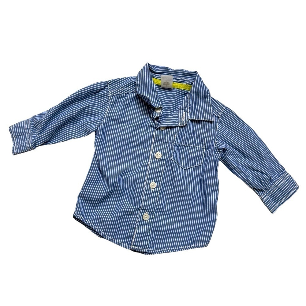 Carter’s Striped Blue White Long Sleeve Shirt Button Up Collar Baby Boy 3M